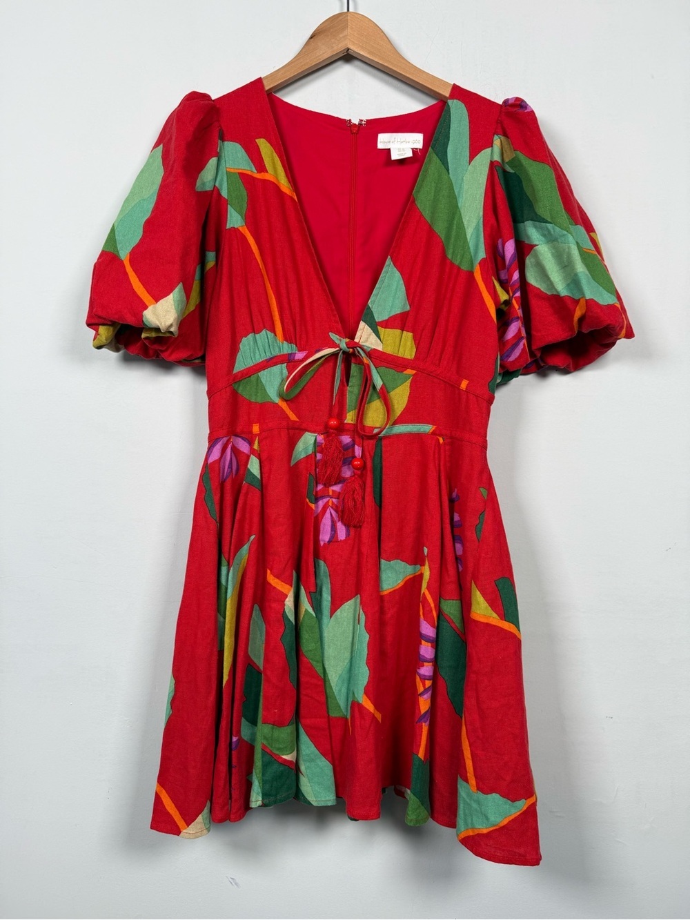 House of Harlow 1960 Red Floral Fit & Flare Puff Sleeve Mini Dress, Size 6